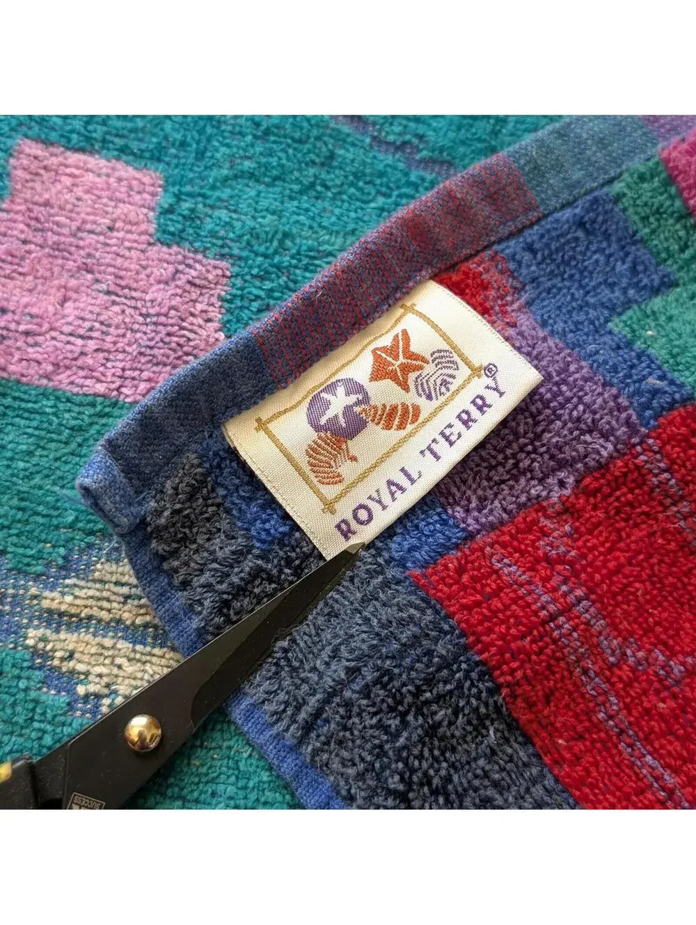 Vintage Royal Terry Beach Towel with Colorful Southwestern Design